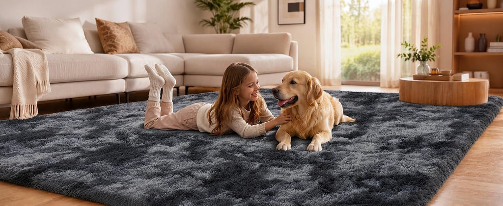 PLHXFR Shag Area Rug, Tie-Dyed Dark Grey, 8 x 10 ft