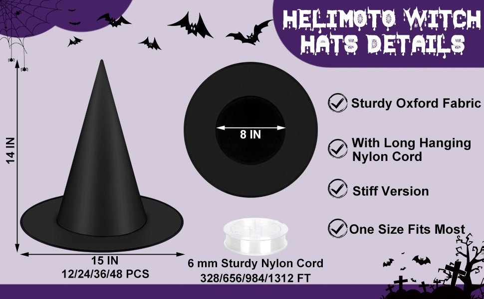 Helimoto 6-Piece Hanging Halloween Witch Hat Set – Black – product detail