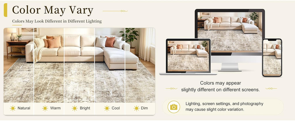 OLANLY Beige Abstract Washable Area Rug