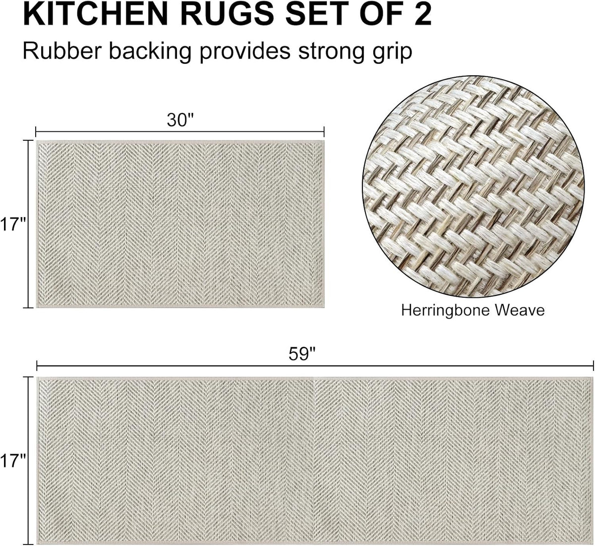 HDFK Herringbone Kitchen Rug Set, Beige, 2 Pieces