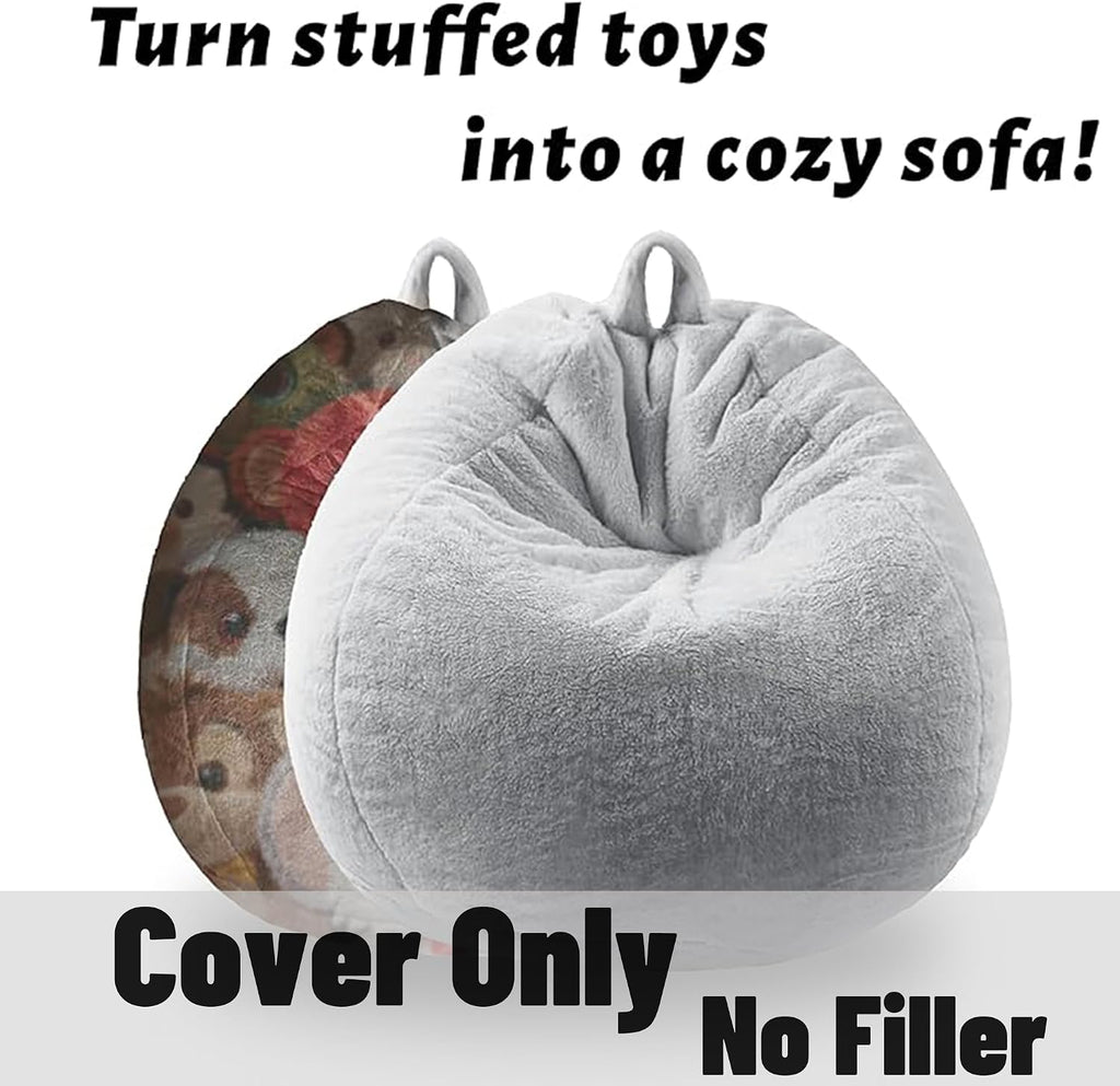 Gurxien Faux Fur Bean Bag Cover – Light Gray, Adult L (No Filling)