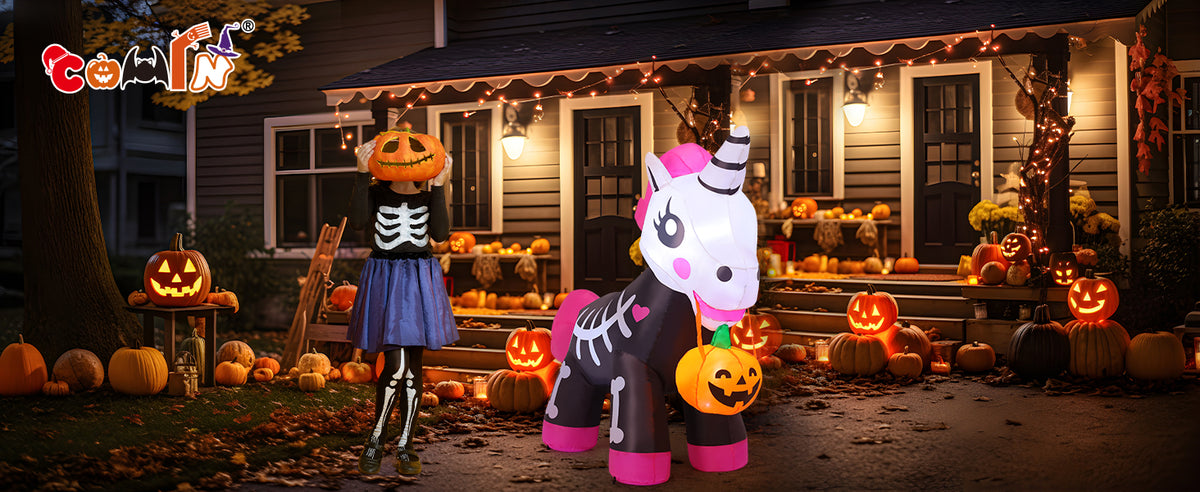 COMIN 69286 5-Foot Halloween Skeleton Unicorn Inflatable – Pink – product detail