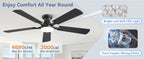 ZMISHIBO 52-Inch Flush-Mount Ceiling Fan with LED Light, Black