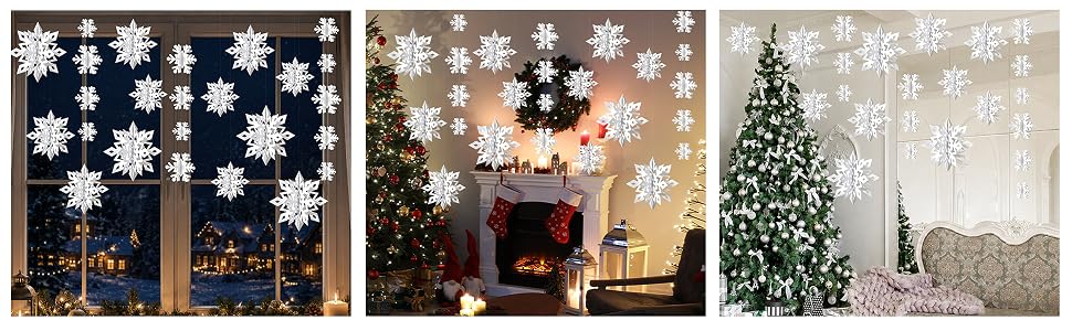 OuMuaMua White 3D Snowflake and Garland Set, 14 Pieces
