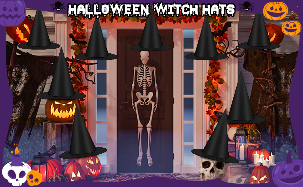 Helimoto 6-Piece Hanging Halloween Witch Hat Set – Black – product detail