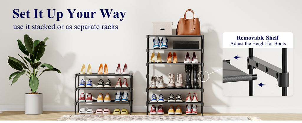 Kitsure Three-Tier Shoe Rack, Black, 27.5 in