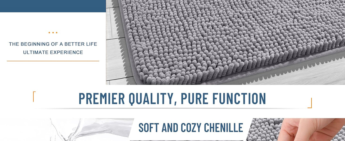 OLANLY Chenille Bath Rug, 30 × 20 Inches, Grey