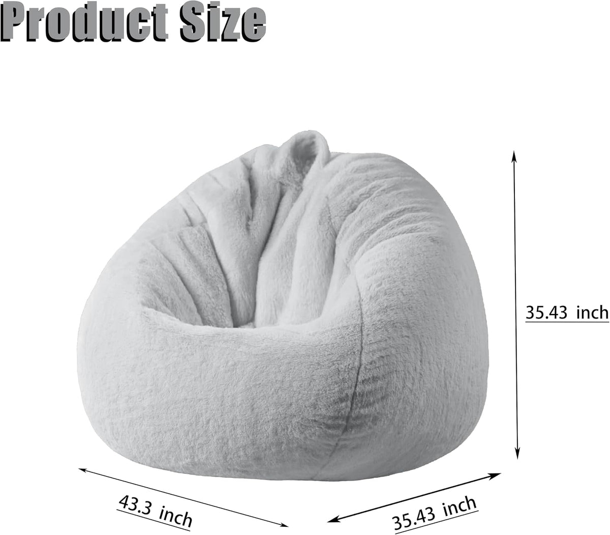 Gurxien Faux Fur Bean Bag Cover – Light Gray, Adult L (No Filling)