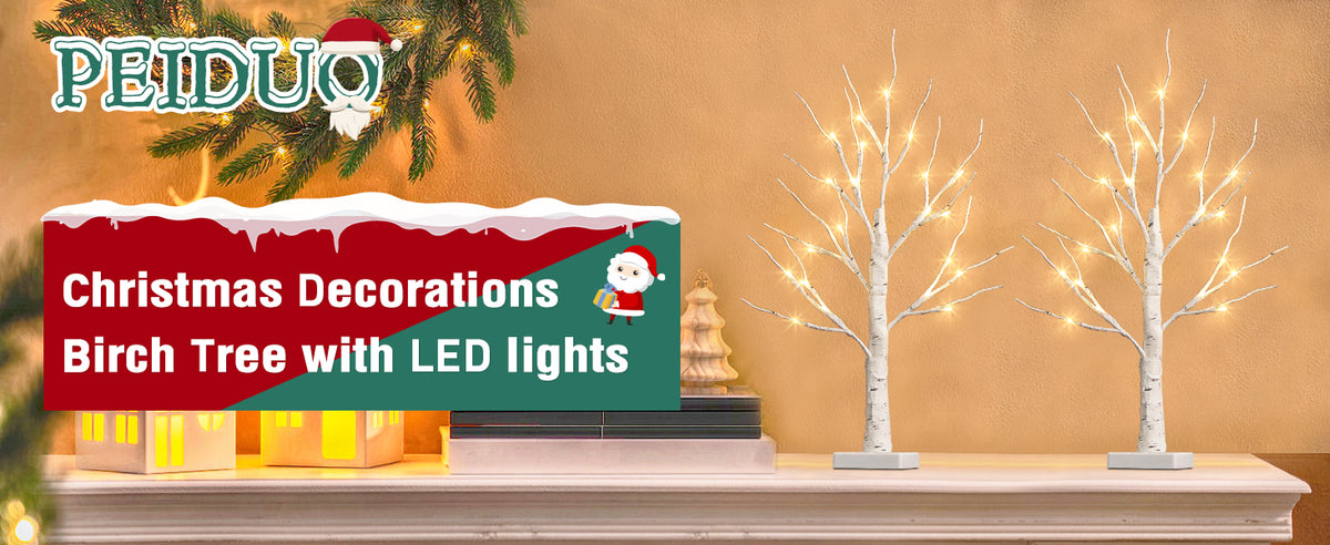 PEIDUO Lighted Birch-Style Tabletop Trees, 2 ft, Set of 2