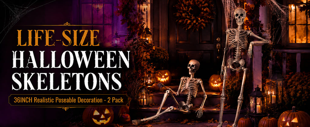 Abakuku GJ Posable Halloween Human Skeleton Set – 2pcs-36inch, White – 2pcs-36inch / White – product detail