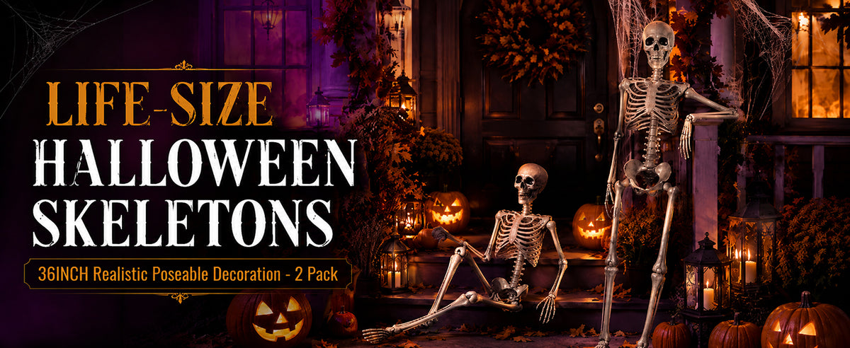 Abakuku GJ Posable Halloween Human Skeleton Set – 2pcs-36inch, White – 2pcs-36inch / White – product detail