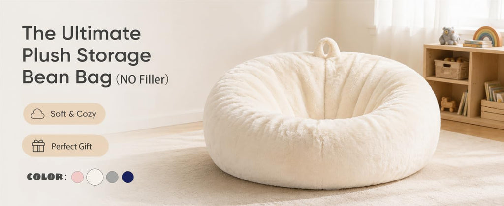Gurxien Faux Fur Bean Bag Cover – Light Gray, Adult L (No Filling)