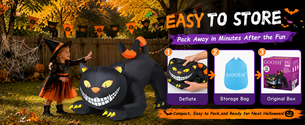GOOSH 6-Foot Halloween Animated Black Cat Inflatable – Black – product detail