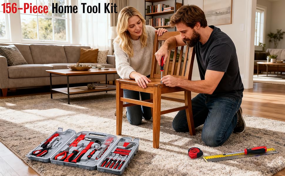 WINNER FTK156R 156-Piece Household Hand Tool Kit – 156-Pc. Ultimate Tool Kit, Red and Black – 156-Pc. Ultimate Tool Kit / ‎Red and Black – product detail