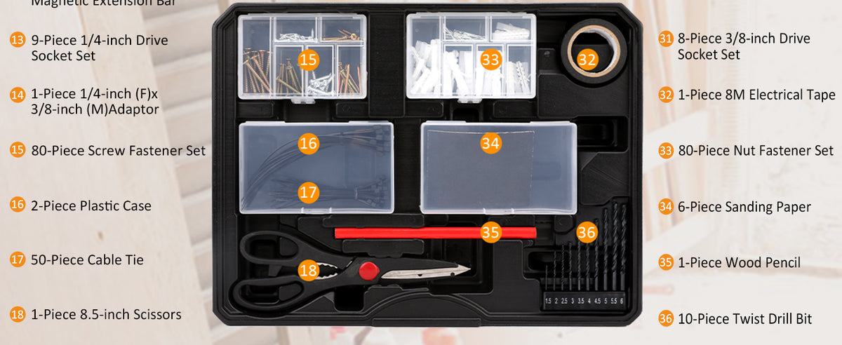 KingTool DS-HDT001 325-Piece Home Repair Tool Kit with Drawer Case – Red, Black – product detail