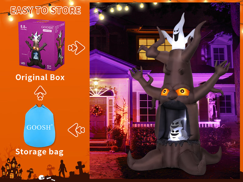 GOOSH DJ-WS-69463 9-Foot Halloween Animated Dead Tree & Ghost Inflatable – Brown – product detail
