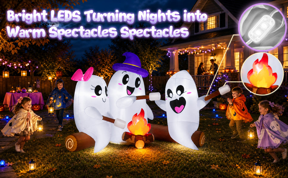 zukakii QM-WS-029 6-Foot Halloween Ghost Campfire Inflatable – White – product detail