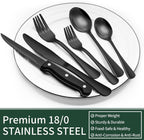 EWFEN Black Flatware with Steak Knives, 24-Piece Set