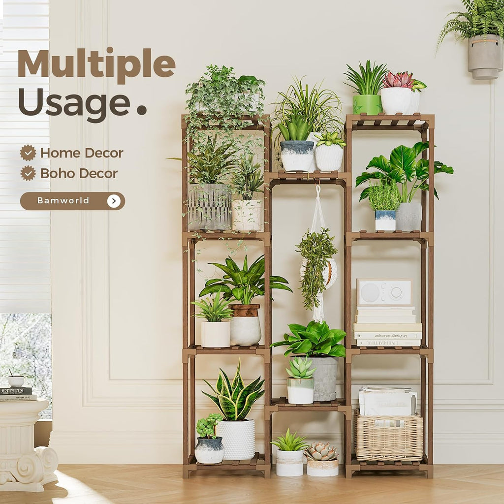 Bamworld Wooden Plant Display Stand, Brown, Cabinet Style