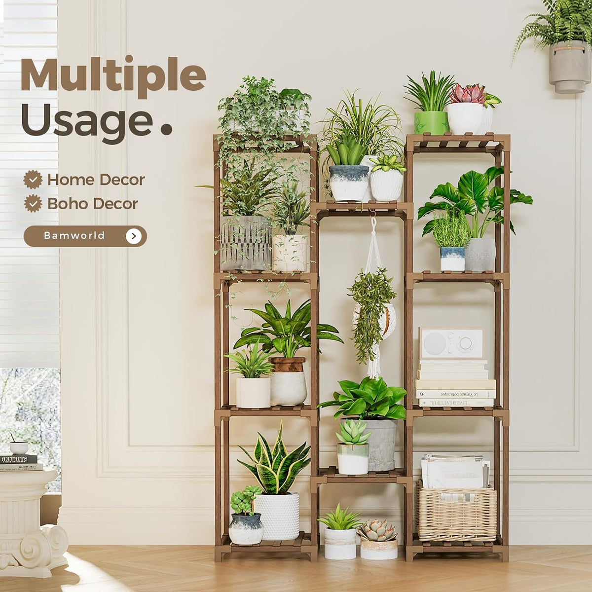 Bamworld Wooden Plant Display Stand, Brown, Cabinet Style