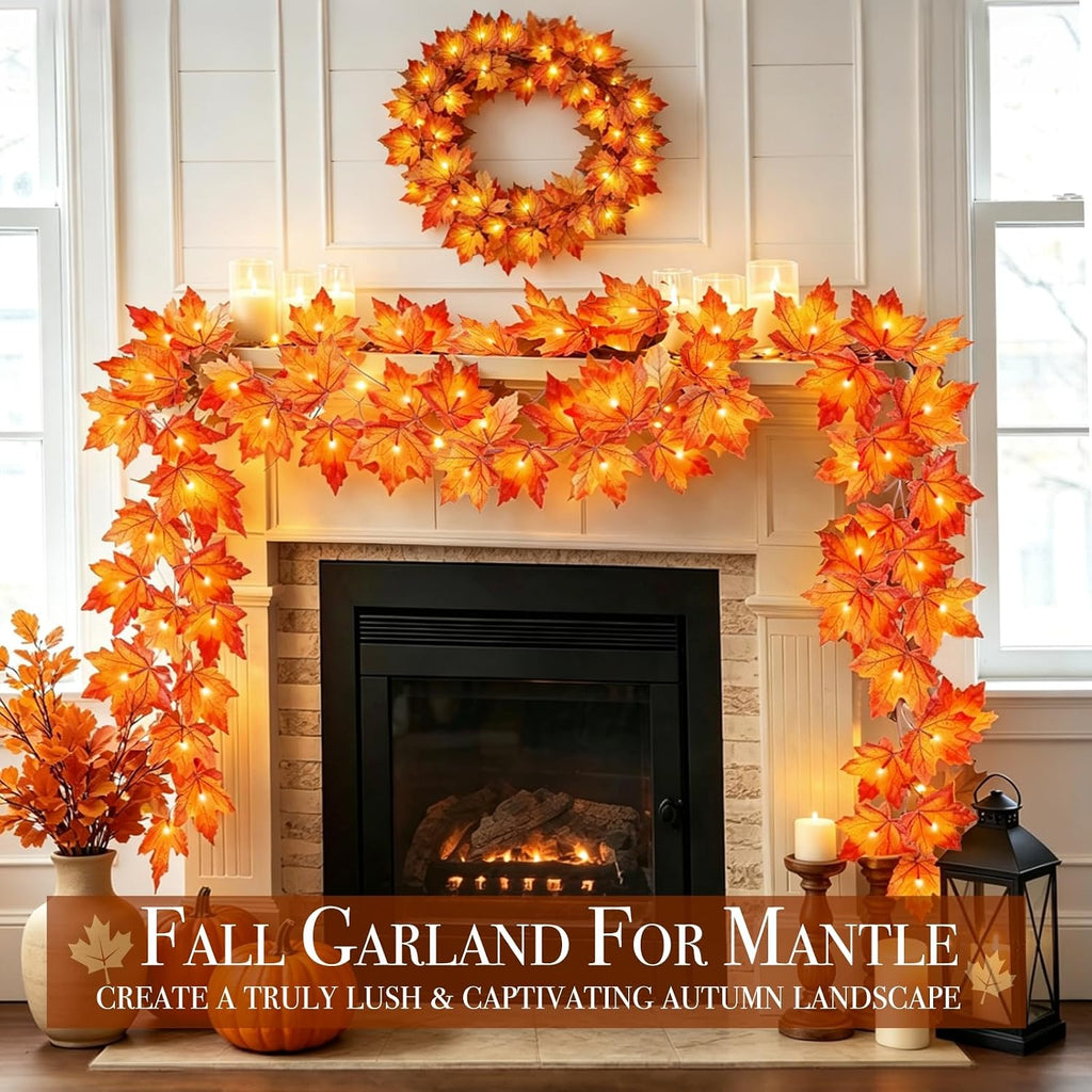 TURNMEON Lighted Maple-Leaf Garlands, 2-Pack