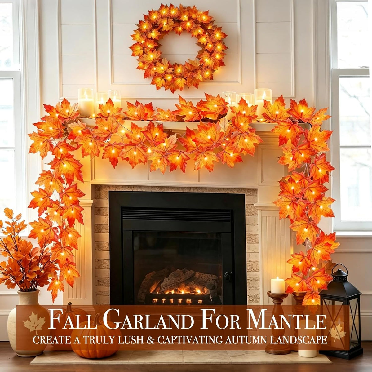 TURNMEON Lighted Maple-Leaf Garlands, 2-Pack