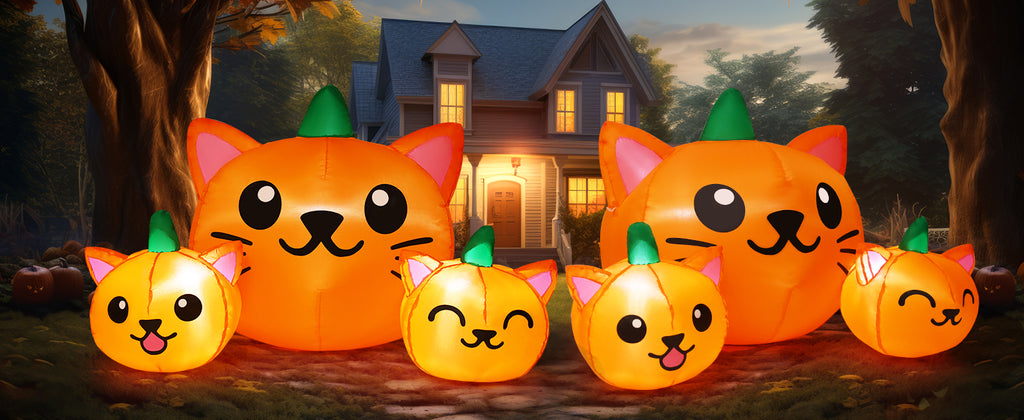 COMIN 69264 5-Foot Halloween Pumpkin & Cat Inflatable – Green, Orange – product detail