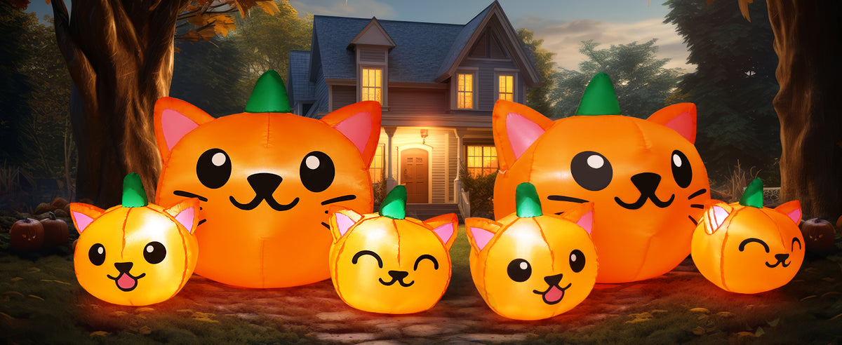 COMIN 69264 5-Foot Halloween Pumpkin & Cat Inflatable – Green, Orange – product detail