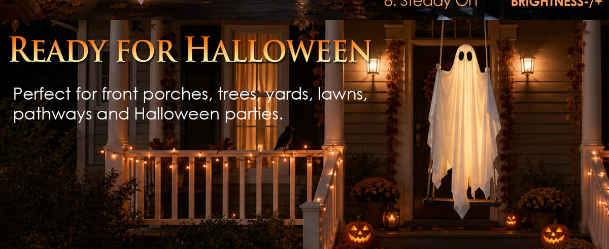 JOROMIT 01 Lighted Hanging Halloween Ghost Swing Decoration – White – product detail