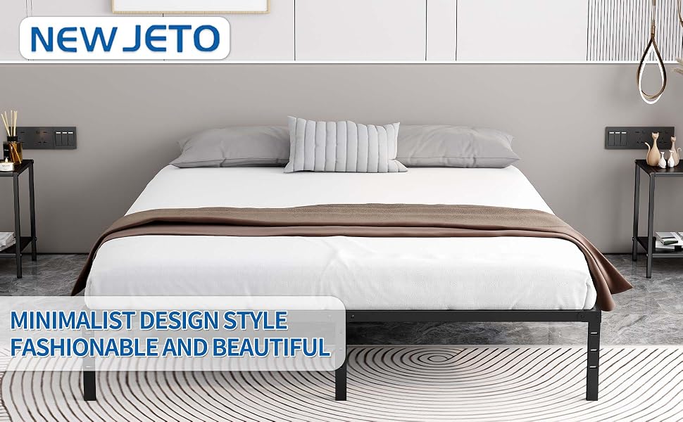 NEW JETO Queen Metal Bed Frame, 14-Inch Platform, Black