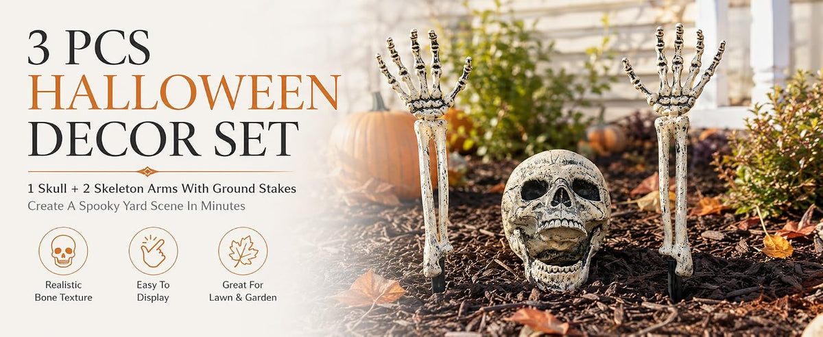 AISENO 3-Piece Halloween Skeleton Groundbreaker Stake Set – Gray – product detail