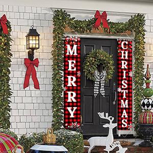 Ivenf Merry Christmas Porch Banners, Red and Black Plaid, Set of 2