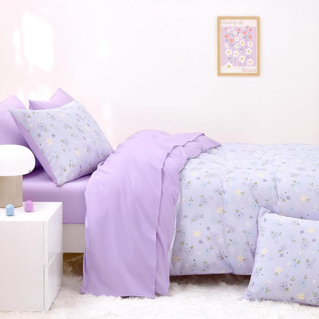 Wake In Cloud Purple Floral Full Comforter Set, 3 Pieces