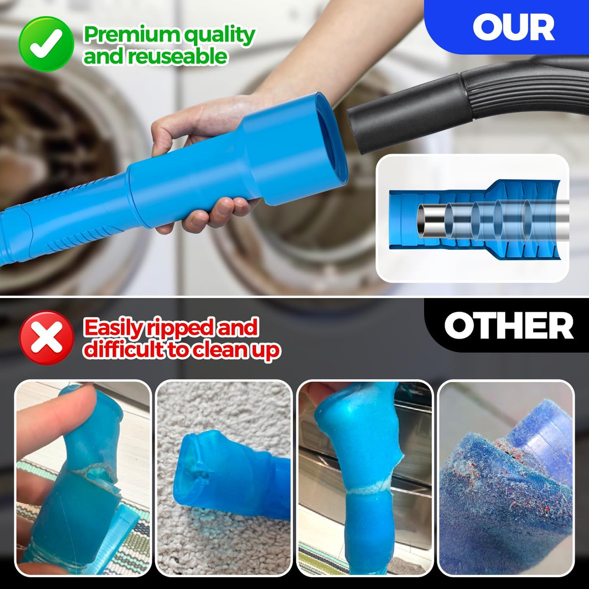 Holikme Dryer Lint Vacuum Attachment Kit, Blue