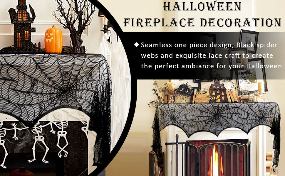 AerWo Black Lace Spiderweb Mantel Scarf