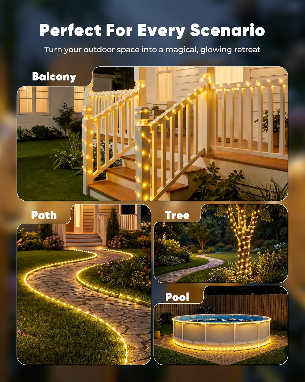 Brightown Solar Rope Lights, Warm White, 39 ft
