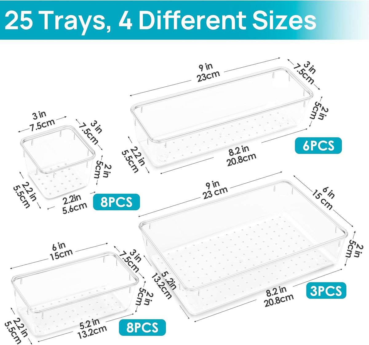 Vtopmart Clear Drawer Organizer Trays, 25-Pack
