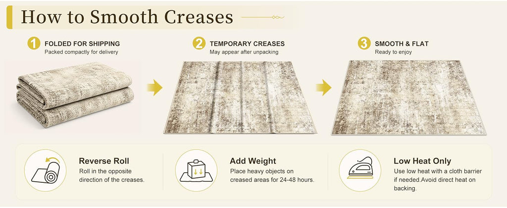 OLANLY Beige Abstract Washable Area Rug