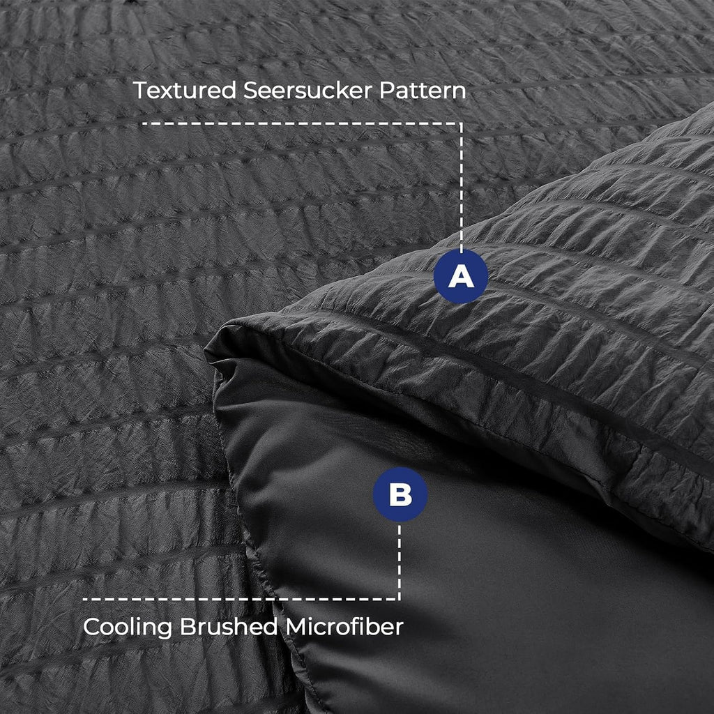 HYMOKEGE Queen Seersucker Bedding Set, 7 Pieces, Dark Grey