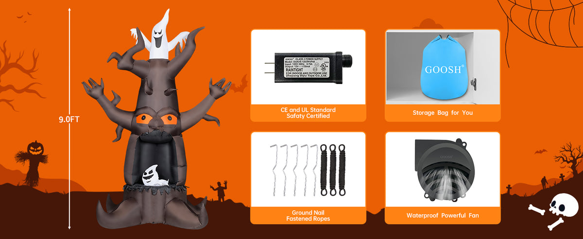 GOOSH DJ-WS-69463 9-Foot Halloween Animated Dead Tree & Ghost Inflatable – Brown – product detail