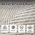 HDFK Herringbone Kitchen Rug Set, Beige, 2 Pieces