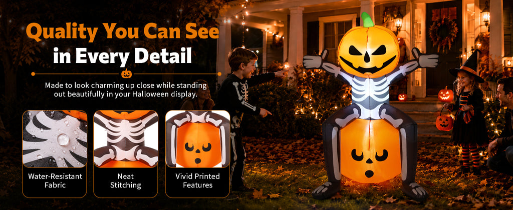 COMIN 69265 5-Foot Halloween Skull & Skeleton & Pumpkin Inflatable – Orange, Black, White – product detail