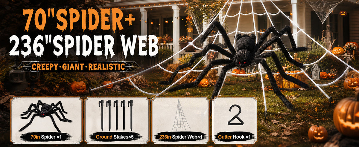 Land Guard WSJ-SJWZZ 236-Inch Halloween Web & 70-Inch Spider Set – 236 inches, White, Black – 236 inches / White, Black – product detail
