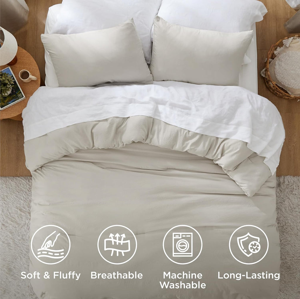 Bedsure Prewashed King Comforter Set, 3 Pieces, Beige