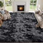 PLHXFR Shag Area Rug, Tie-Dyed Dark Grey, 8 x 10 ft