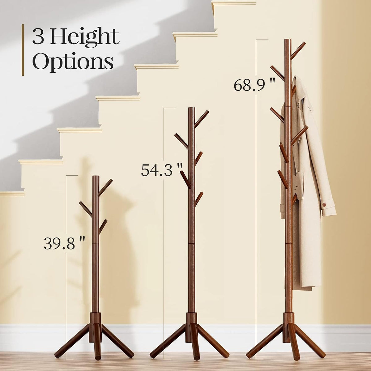 Pipishell Wooden Coat Rack with Eight Hooks, Brown