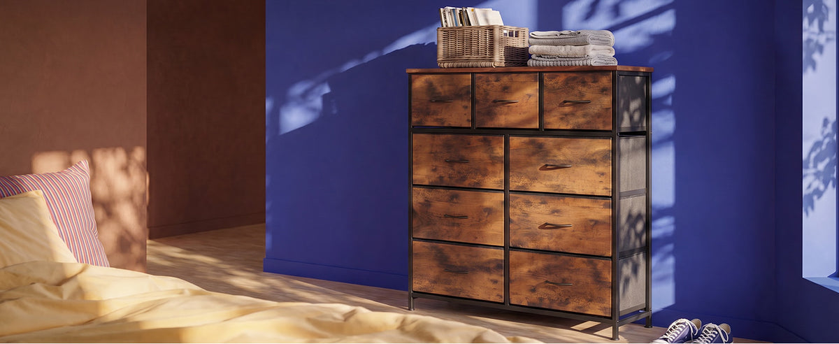 WLIVE 9-Drawer Fabric Dresser in Rustic Brown
