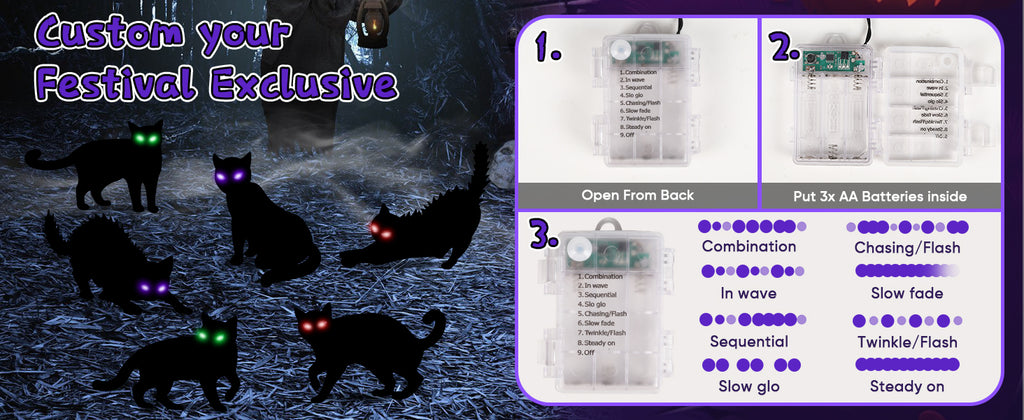 LCHUANG H-HG-RC 6-Piece Lighted Black Cat Halloween Yard Stake Set – Black – product detail