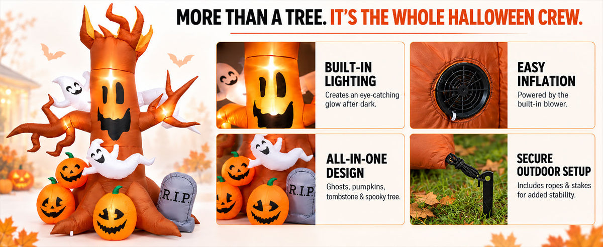 IHGYT HY-QQ26016 8-Foot Halloween Ghost Tree & Pumpkin & Tombstone Inflatable – Ghost Tree – product detail