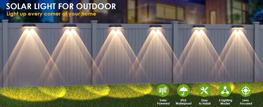 LIANGLOME Solar Fence Lights with Three White Modes, 8-Pack